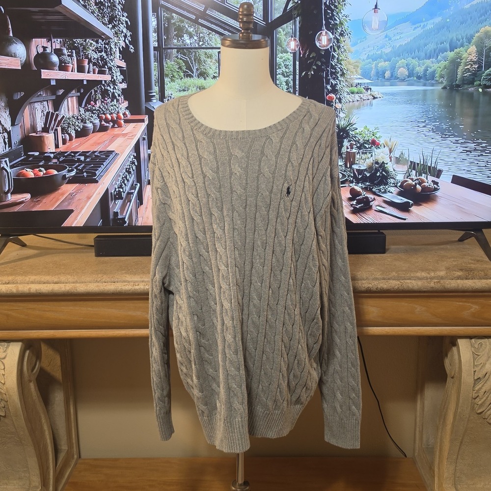 POLO RALPH LAUREN Mens 4XB Grey Cable Knit Sweater Sweatshirt NWT! - $148